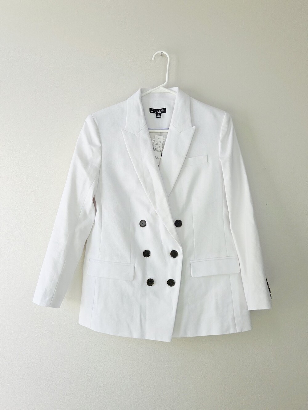 J Crew Double-breasted Blazer In Stretch Linen Blend White Size 2
